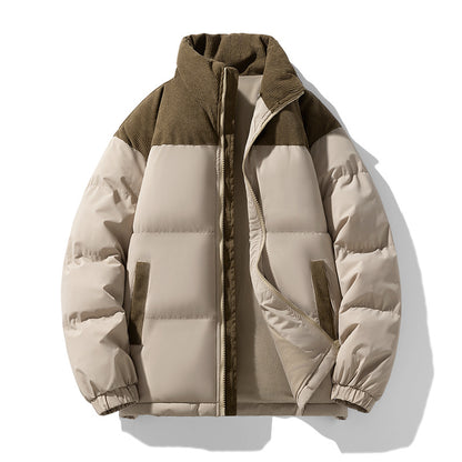 Men's quilted winter jacket with cord trim, high stand-up collar, and warm insulation Shop Velvia