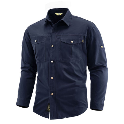 Men's Canvas Overshirt in Field Style with Chest Flaps and Full Button Placket Shop Velvia