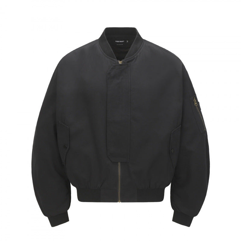 Unisex Short Cut Boxy Bomber Jacket with Concealed Front Placket and Flap Pockets Shop Velvia