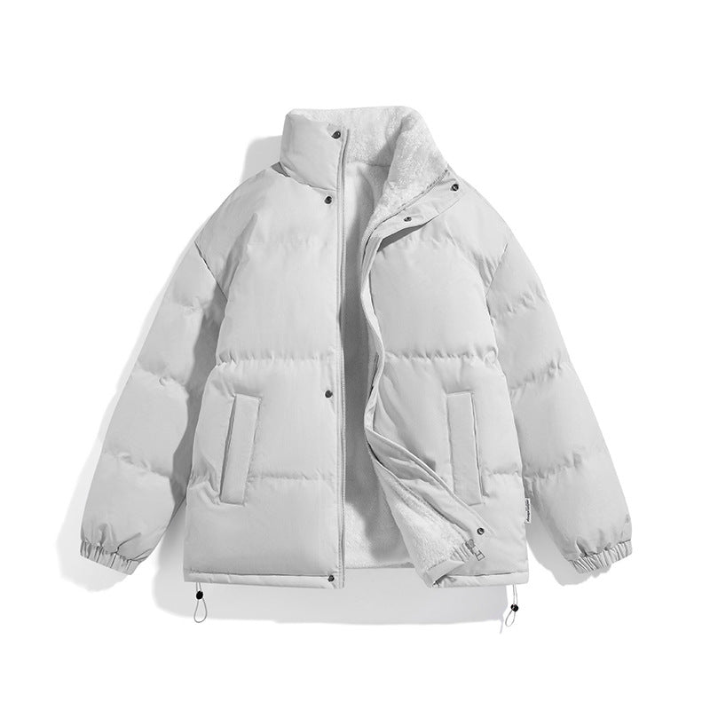 Unisex Boxy Puffer Jacket with high stand-up collar, concealed zipper and adjustable drawstring hem Shop Velvia
