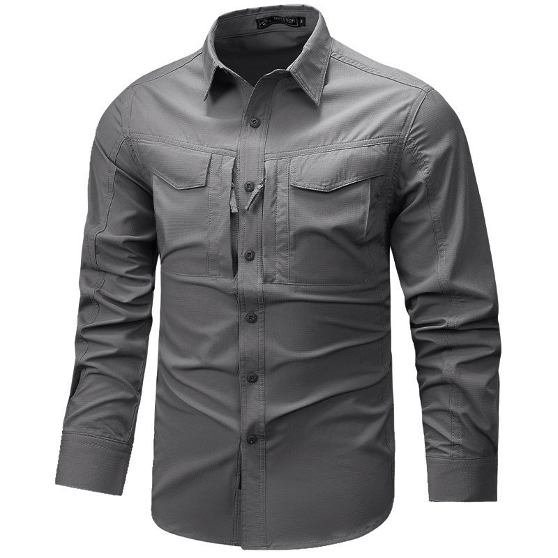 Men's Long Sleeve Outdoor Shirt with Ripstop, Chest Pockets and Zipper Pocket Shop Velvia