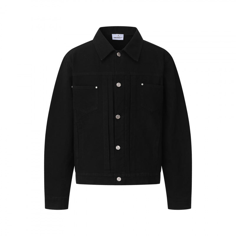 Unisex Boxy Denim Jacket in Worker Look with Metal Button Placket and Chest Pockets Shop Velvia
