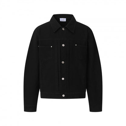 Unisex Boxy Denim Jacket in Worker Look with Metal Button Placket and Chest Pockets Shop Velvia