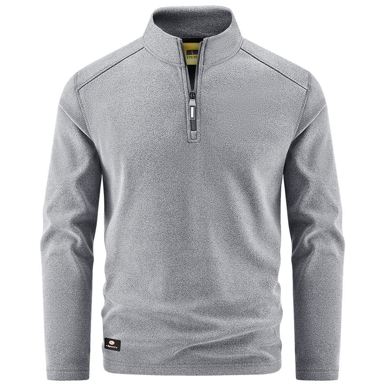 Men's Thermal Fleece Pullover with Short Zipper and Stand-Up Collar Shop Velvia