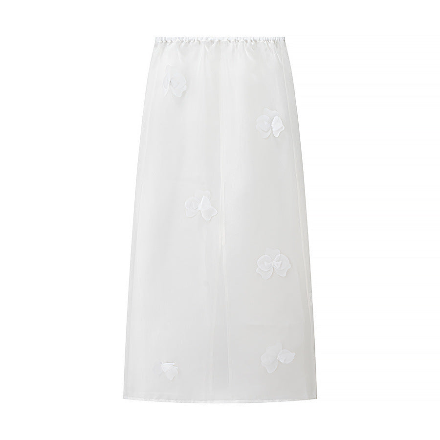 Ladies Transparent Organza Underskirt with Elastic Waistband and 3D Flower Applique Shop Velvia