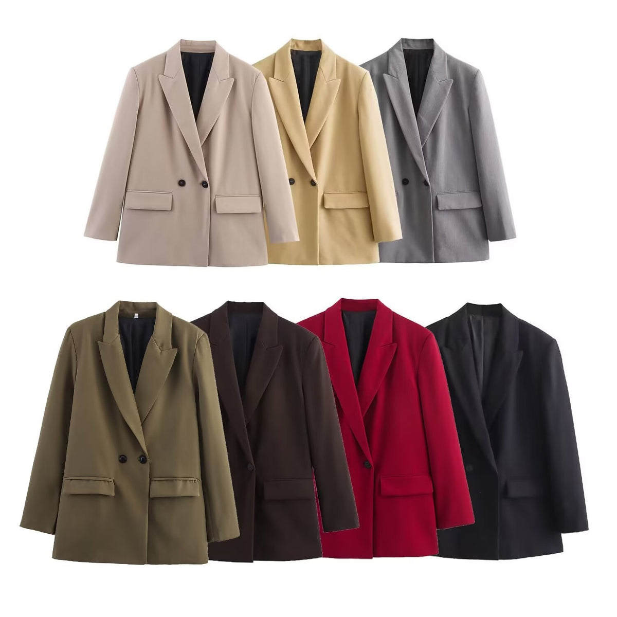 Women's Double-Breasted Blazer with Lapel Collar, Longer Oversized Cut and Flap Pockets Shop Velvia