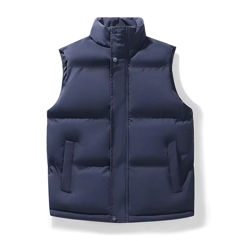 Men's Padded Sleeveless Quilted Vest with Stand Collar and Concealed Snap Placket Shop Velvia