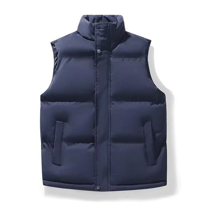 Men's Padded Sleeveless Quilted Vest with Stand Collar and Concealed Snap Placket Shop Velvia