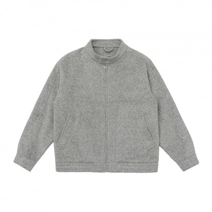 [Unisex] Boxy Wool Blend Zip Jacket in Overshirt Style with Short Stand-Up Collar Shop Velvia