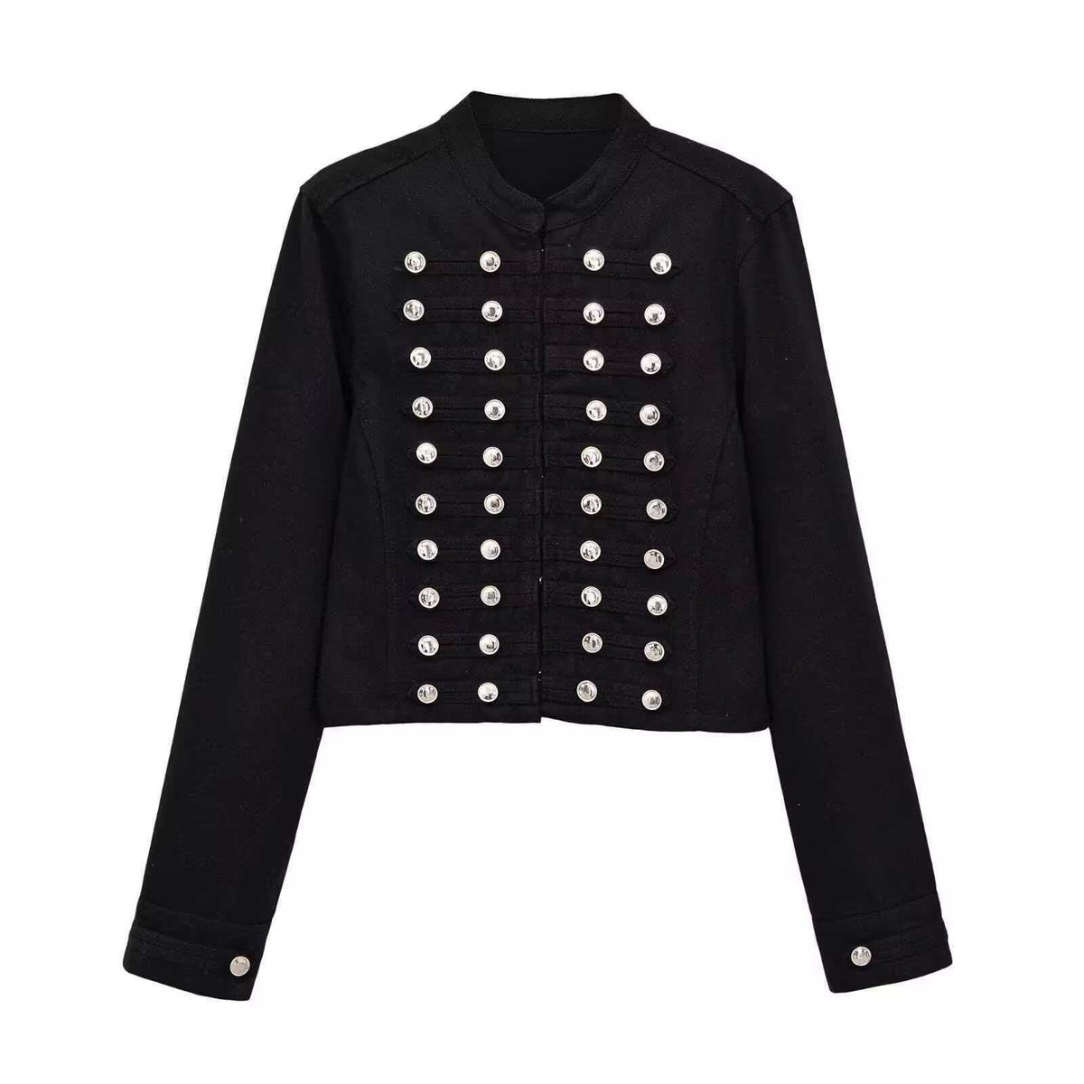 Women’s denim jacket in military style with row buttons and stand-up collar Shop Velvia