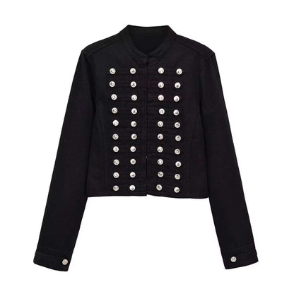 Women’s denim jacket in military style with row buttons and stand-up collar Shop Velvia