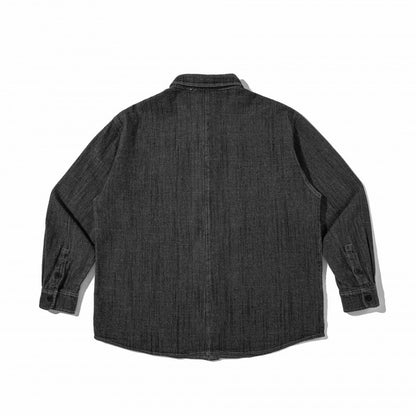Unisex Boxy Denim Overshirt in Worker Look with Patch Pockets and Rounded Hem Shop Velvia