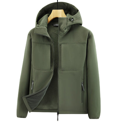 Men's Thermo Softshell Jacket with Sherpa Lining, Hood and Concealed Zipper Pockets Shop Velvia