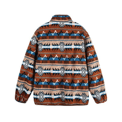 Unisex Fleece Pullover Half Zip with Aztec Pattern and High Stand-Up Collar Shop Velvia