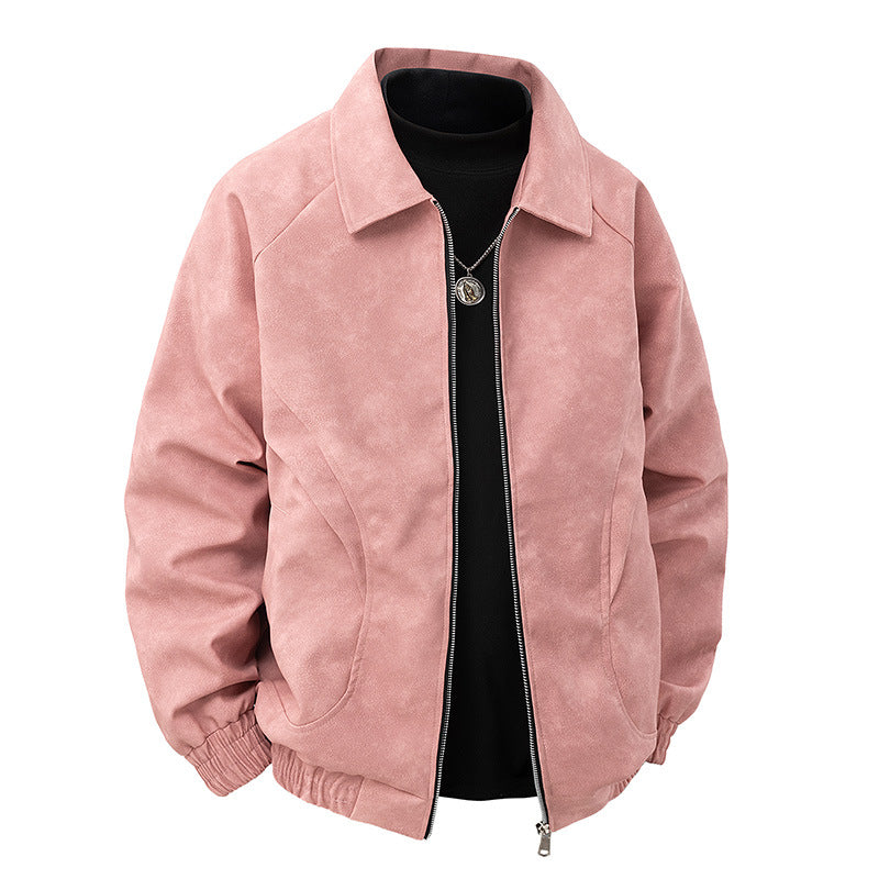 Men's Suede-Look Blouson Jacket with Shirt Collar and Elastic Cuffs Shop Velvia