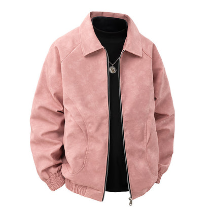 Men's Suede-Look Blouson Jacket with Shirt Collar and Elastic Cuffs Shop Velvia