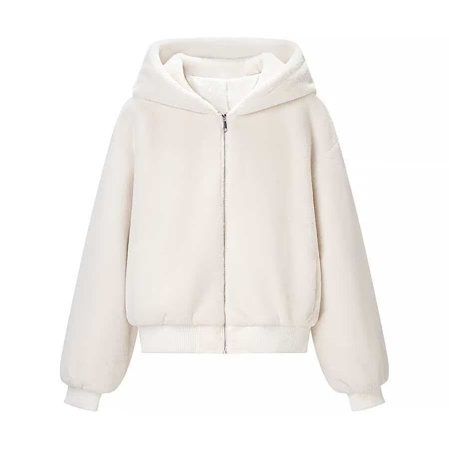 Women's Cozy Hooded Bomber Jacket in Teddy Finish Shop Velvia