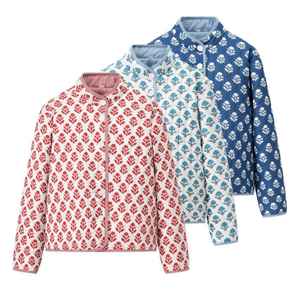Women's Light Print Cotton Cardigan in Boxy Cut with Contrasting Cuffs Shop Velvia