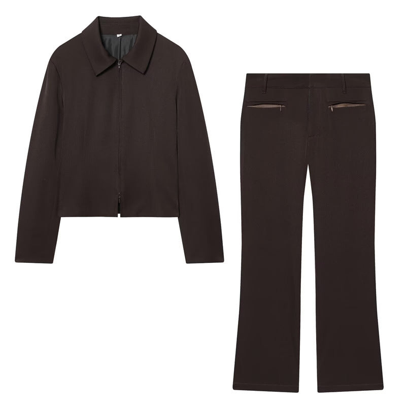 Women High-Waisted Flared Trousers with Belt Loops and Welt Pockets Shop Velvia
