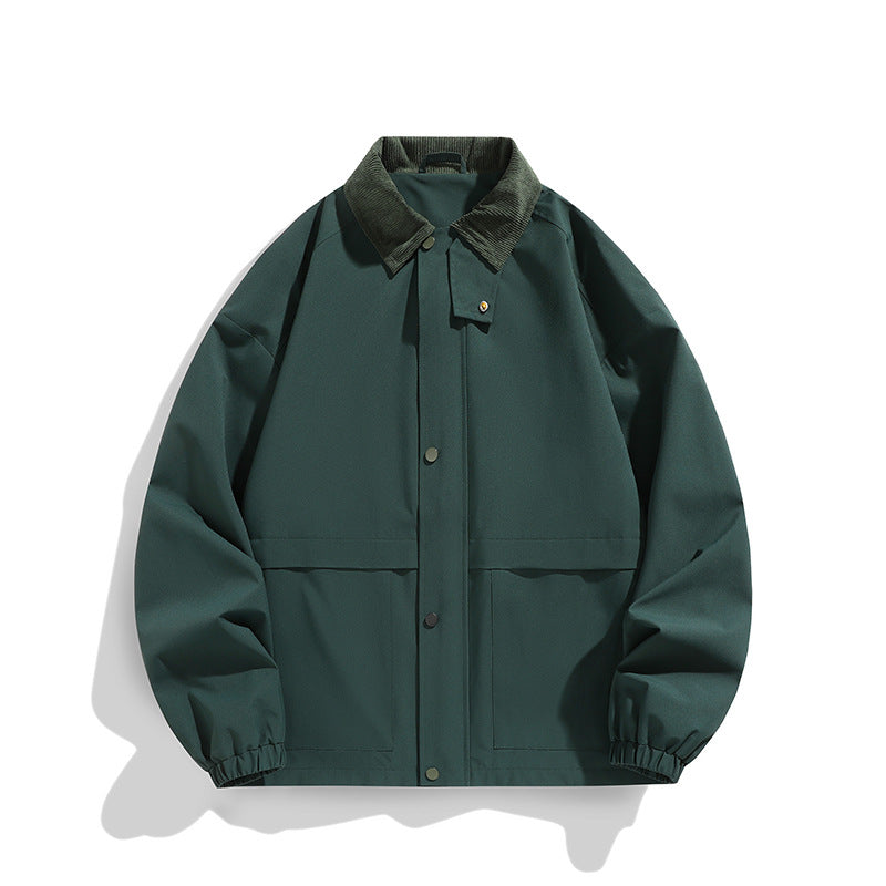 Men's Oversized Utility Jacket with Cord Collar and Snap Front Shop Velvia