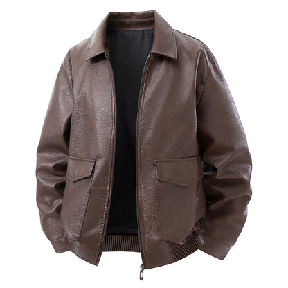 Men's short jacket made of faux leather in bomber style with applied pockets Shop Velvia
