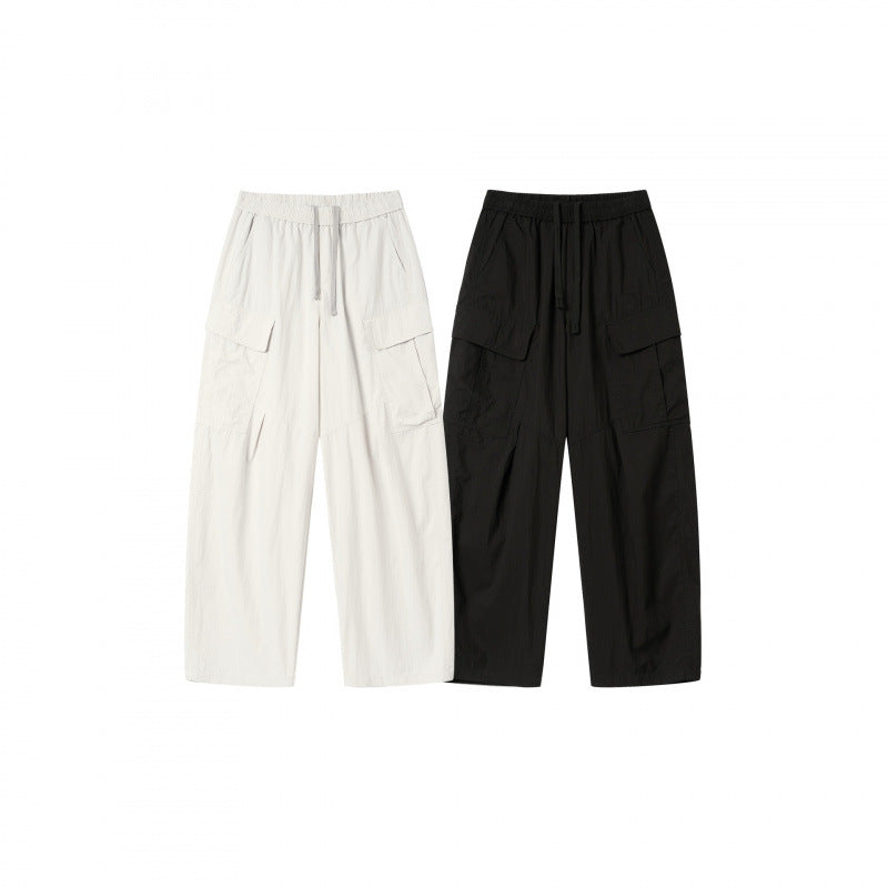 Unisex Wide Cargo Pants with Elastic Waistband, Drawstring and Patch Flap Pockets Shop Velvia