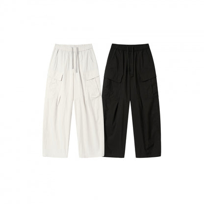 Unisex Wide Cargo Pants with Elastic Waistband, Drawstring and Patch Flap Pockets Shop Velvia