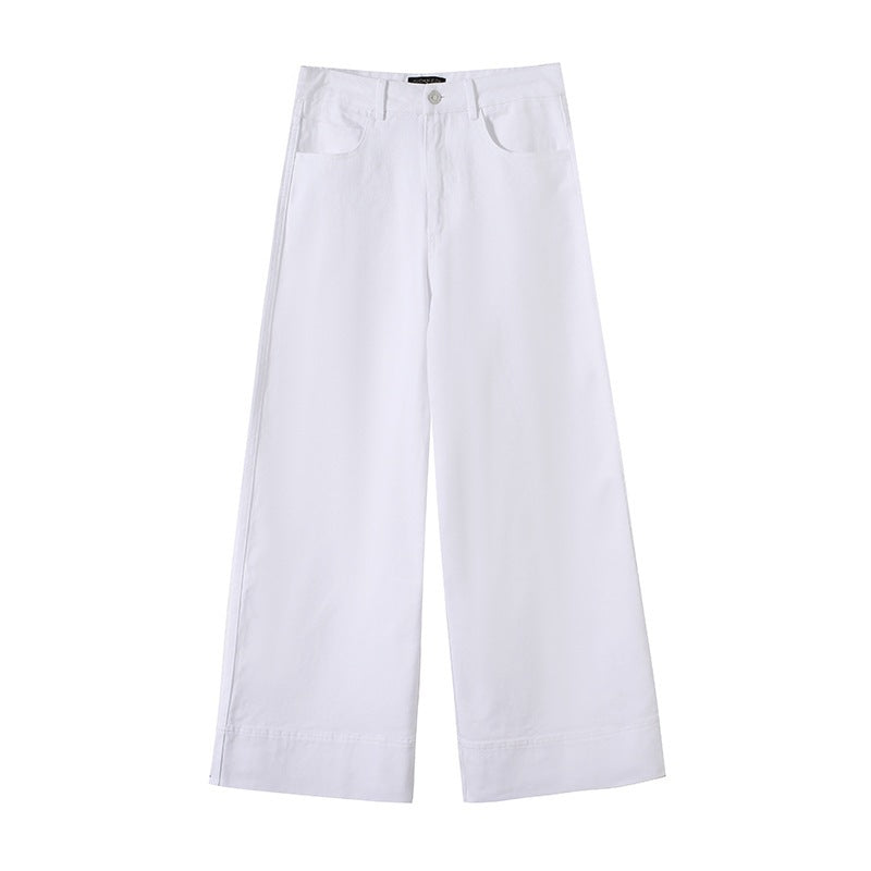 Women's wide high-waisted palazzo pants made of cotton blend with folded hem Shop Velvia