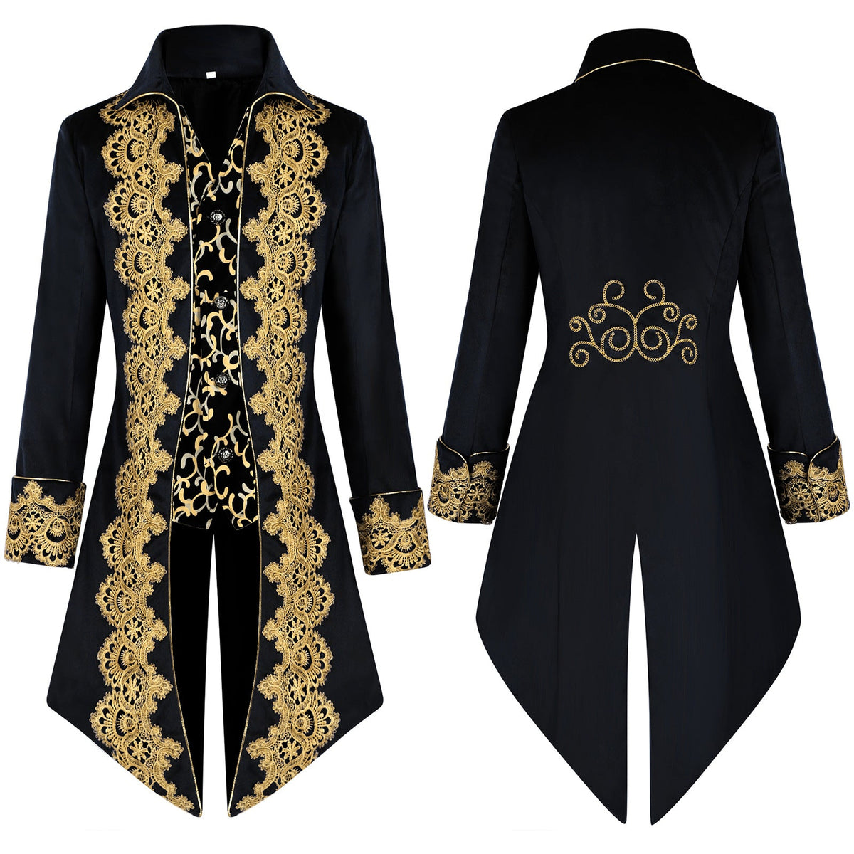 Men's luxurious tailcoat with golden lace embroidery and curved swallowtail section Shop Velvia