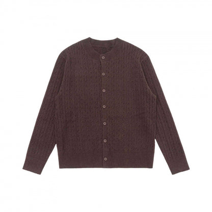 Unisex Short-cut Braid Knit Cardigan with Round Neck and Pearlescent Buttons Shop Velvia