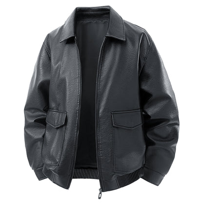 Men's short jacket made of faux leather in bomber style with applied pockets Shop Velvia