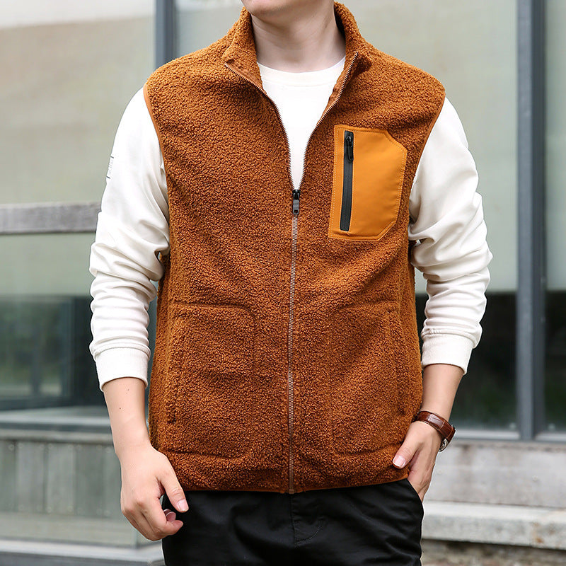 Men's Teddy Fleece Outdoor Vest with High Collar, Full Zip and Welded Chest Pocket Shop Velvia