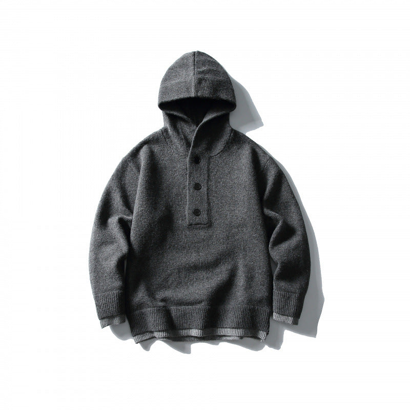Unisex knitted hoodie with half placket, ribbed hem and double-layer finish Shop Velvia