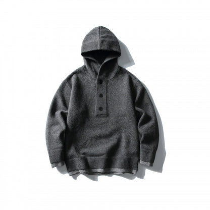 Unisex knitted hoodie with half placket, ribbed hem and double-layer finish Shop Velvia