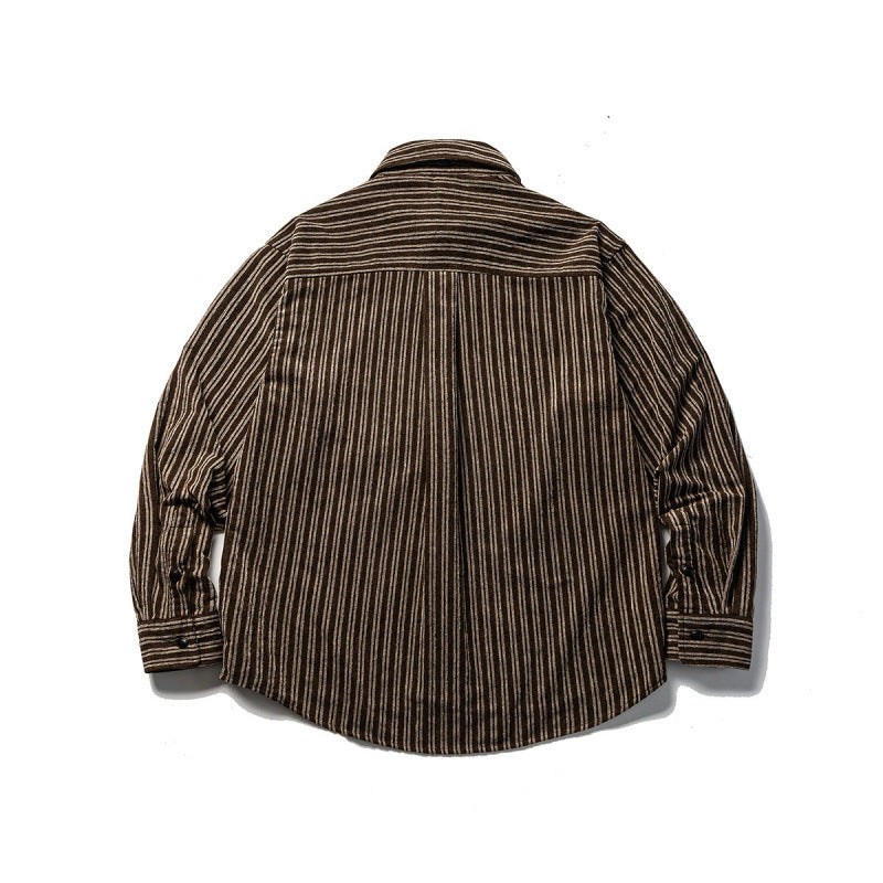 Men's Oversize Cord Shirt with Vertical Stripes, Chest Pocket and Rounded Hem Shop Velvia