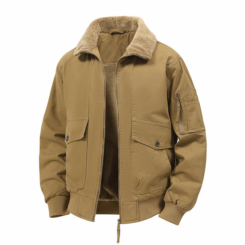 Men's Military Inspired Thermal Bomber Jacket with Teddy Lining, Arm Pocket and Snap Flap Pockets Shop Velvia