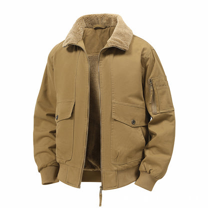 Men's Military Inspired Thermal Bomber Jacket with Teddy Lining, Arm Pocket and Snap Flap Pockets Shop Velvia
