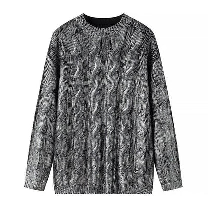 Ladies chunky knit cable pattern sweater with round neckline and oversized silhouette Shop Velvia