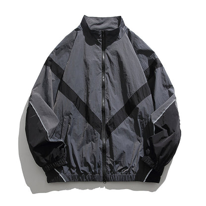 [Unisex] Oversize technical wind and rain jacket with stand-up collar, reflective piping, and elastic hem Shop Velvia