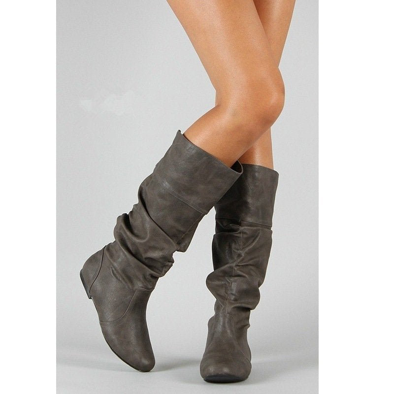 Women’s casual knee-high slouch boots with flexible shaft and flat heel Shop Velvia