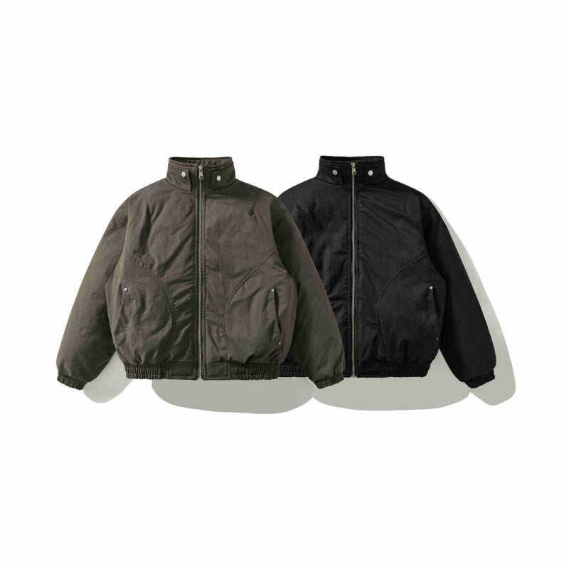 [Unisex Short padded bomber jacket with stand-up collar, zipper and elastic hem] Shop Velvia