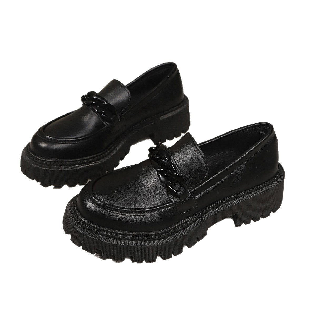 Women Chunky Patent Loafers with Thick Profile Sole and Chain Decoration Shop Velvia