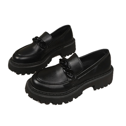 Women Chunky Patent Loafers with Thick Profile Sole and Chain Decoration Shop Velvia