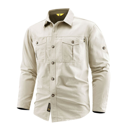 Men's Canvas Overshirt in Field Style with Chest Flaps and Full Button Placket Shop Velvia