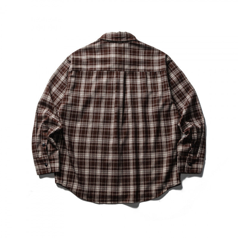 Men's Boxy Flannel Overshirt with Check Pattern, Full Button Placket and Curved Hem Shop Velvia