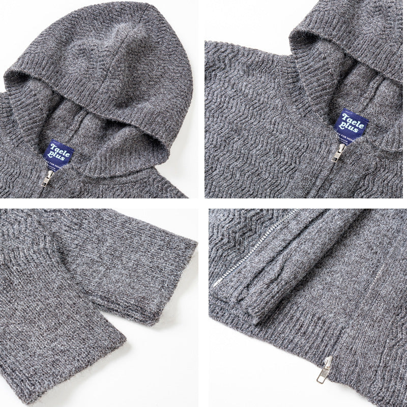 Unisex Knit Hooded Jacket with Textured Pattern and Full Zip Shop Velvia
