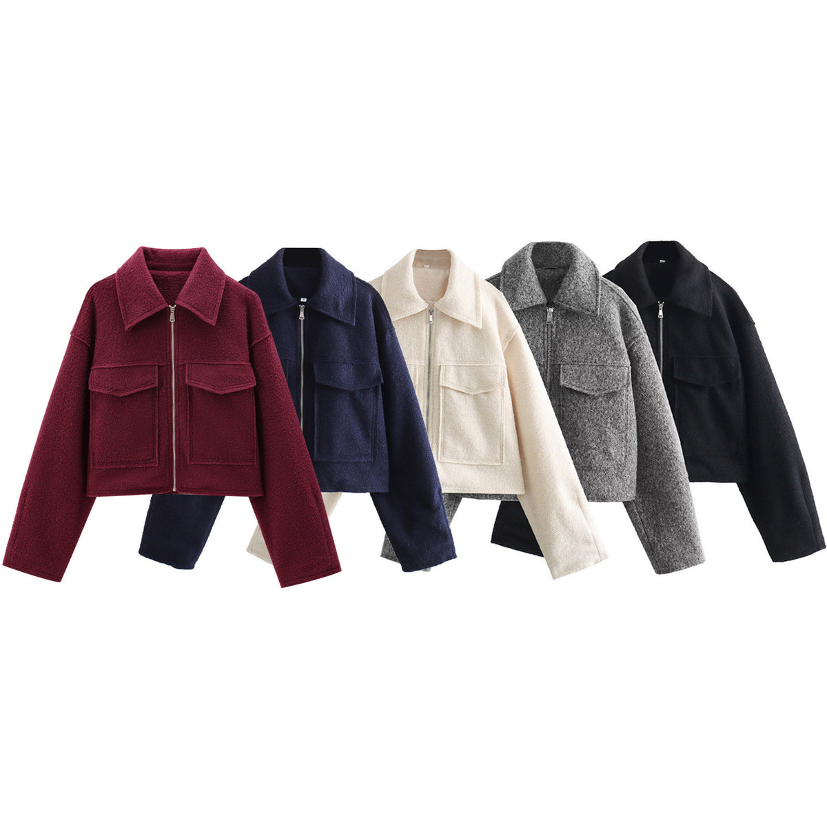 Women Short Boucle Jacket in Boxy Cut with Zip and Flap Pockets Shop Velvia