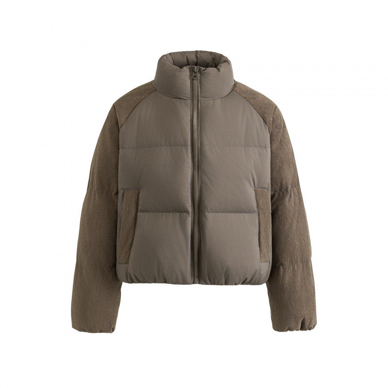 Women's short padded jacket with cord sleeves and high stand-up collar Shop Velvia