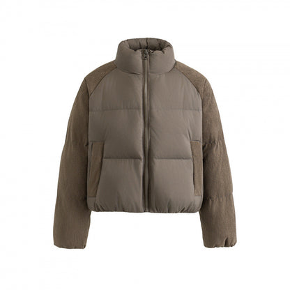 Women's short padded jacket with cord sleeves and high stand-up collar Shop Velvia