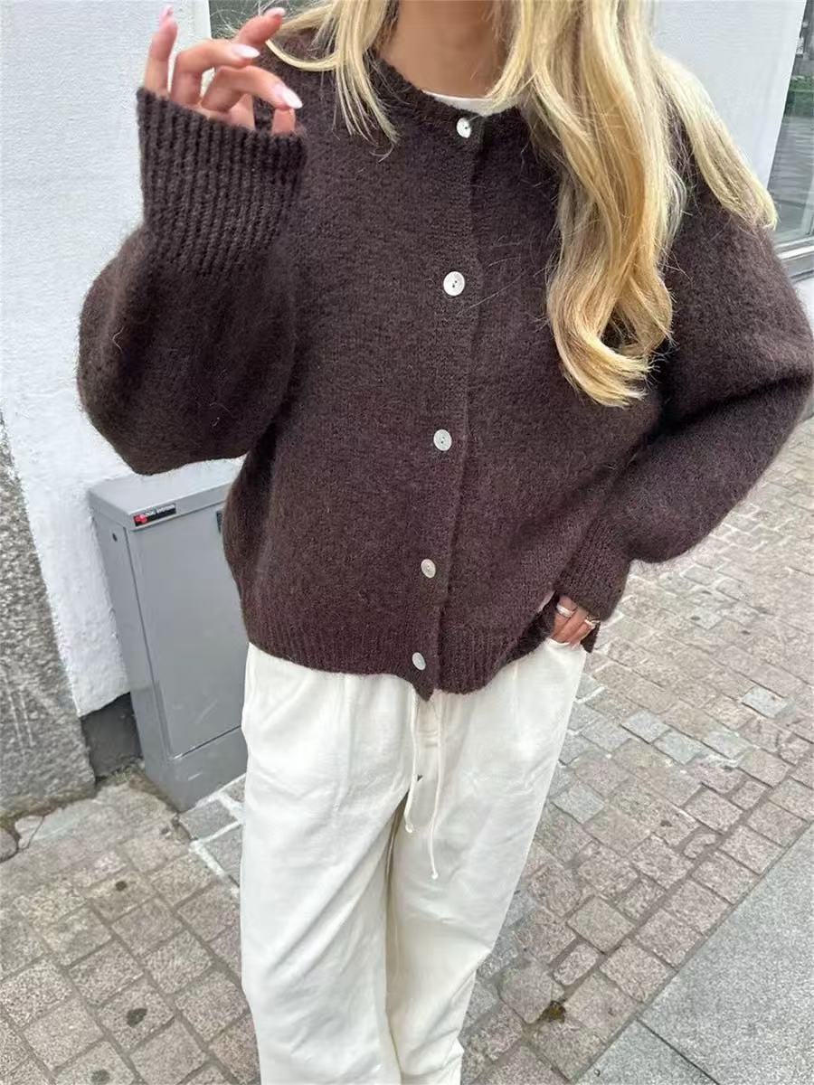Shop Velvia | Women's Cashmere Cardigan with Round Neck and Button Closure